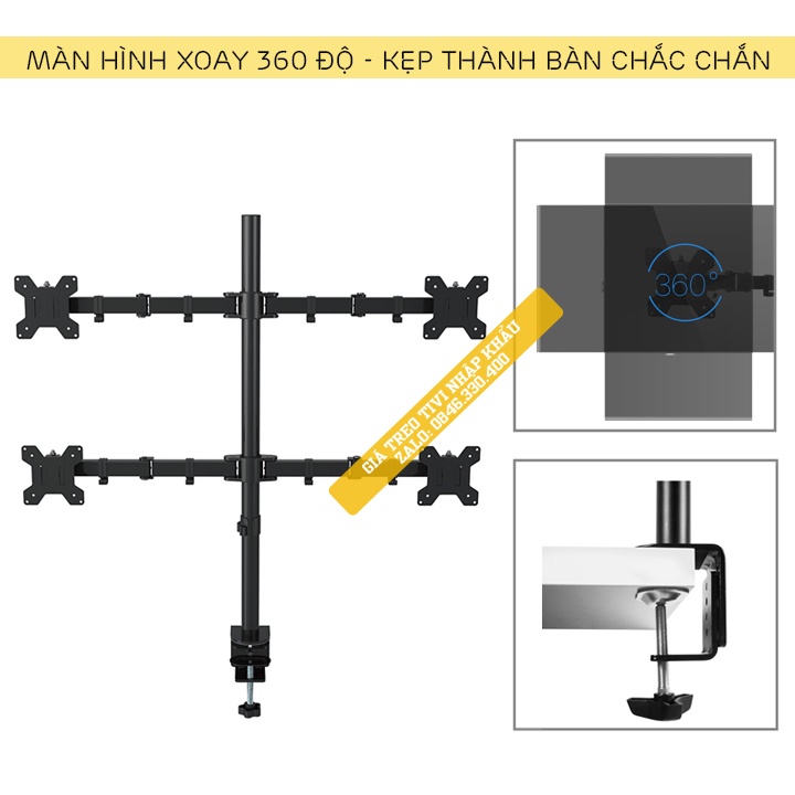 Giá Treo Bốn Màn Hình Máy Tính M054 Kẹp Thành Bàn 17 - 27 Inch - Tay Treo Đỡ 4 Màn Hình Xoay 360 Độ