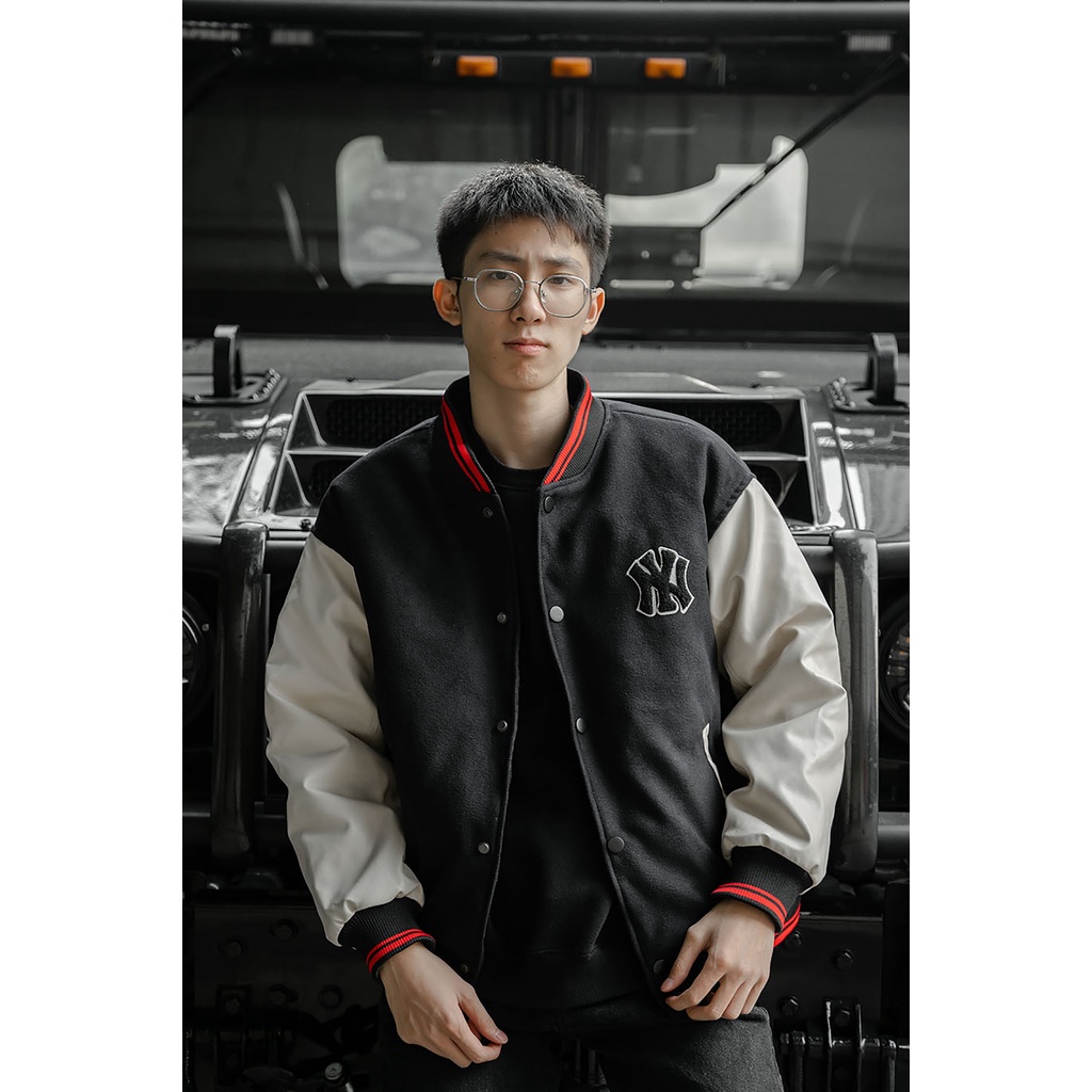 Áo khoác TLS bóng chày varsity NY LA unisex ba lớp lót bông dày dặn