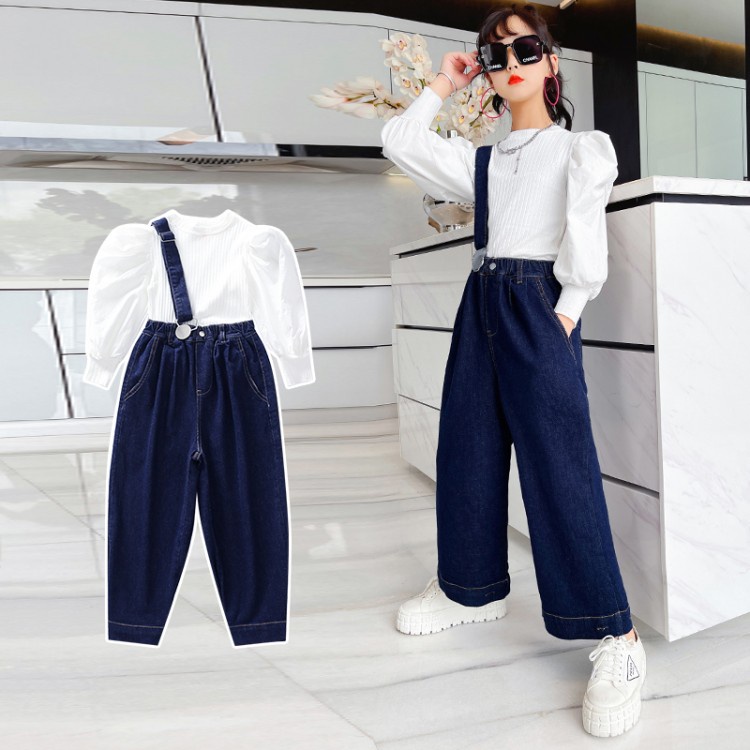 Set quần jeans ống rộng thời trang mùa thu cho bé gái 5 6 7 8 9 10 11 12 13 14 15 16 tuổi