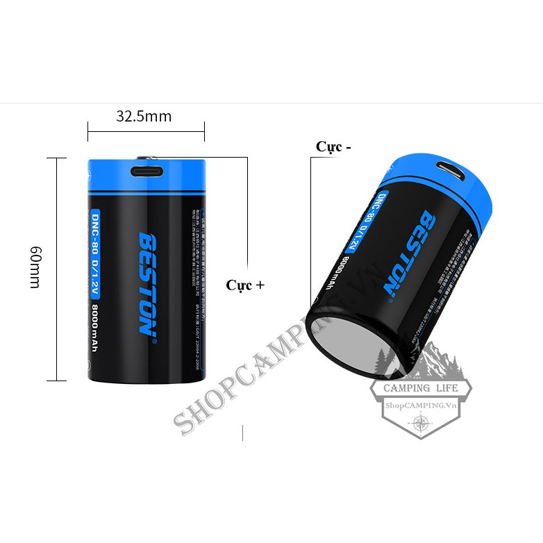 Pin D sạc cỡ đại Beston DNC-80 1.2v 8000mAh cổng sạc USB Type-C