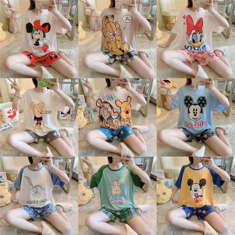 Bộ Thun Họat Hình Áo Cộc Quần Đùi
