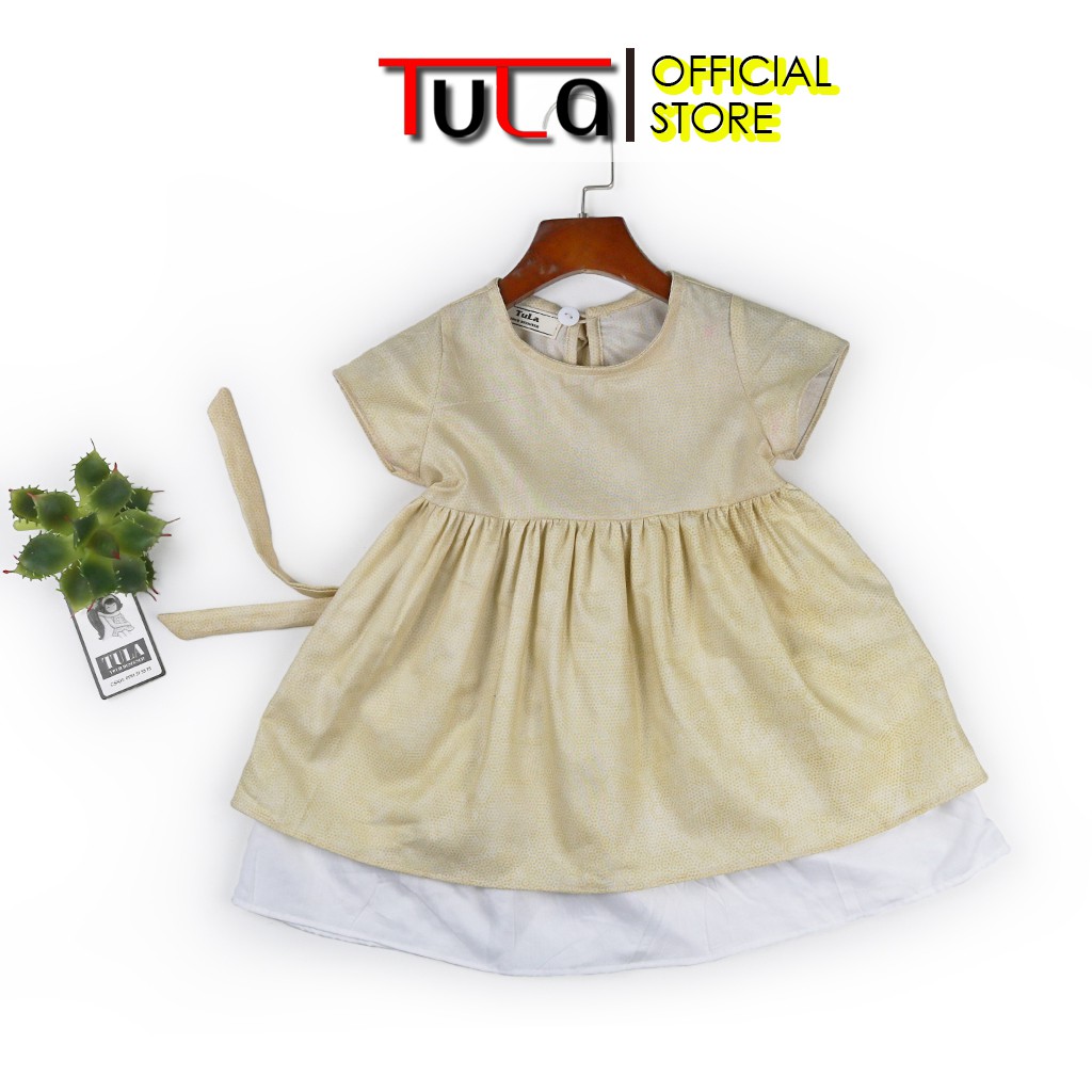 Váy Đầm Bé Gái Gắn Nơ 2 Lớp Đáng Yêu Vải Thô Hàn Quốc