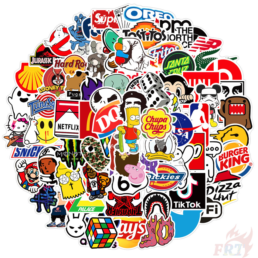 Set 101 sticker mix logo thương hiệu thời trang graffiti cool ngầu Hiphop chống nước DIY thời trang