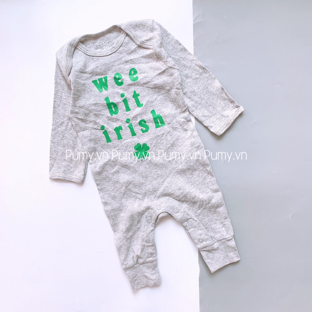 Sleepsuit Dư Xịn Họa Tiết Xám Cỏ May Mắn Cho Bé