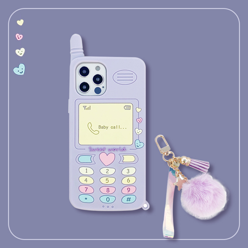 Ốp điện thoại gắn quả cầu lông màu tím đáng yêu phong cách Hàn Quốc cho Iphone 12 Pro 11 Pro Max Xr / Xs Max Xsmax
