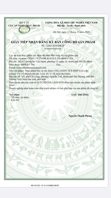 Diệp lục COLLAGEN TEX dạng gói