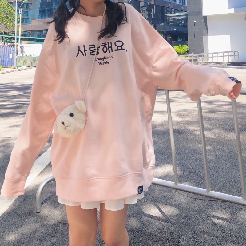 Áo nỉ cổ tròn Sweater Saranghaeyo Vstyle