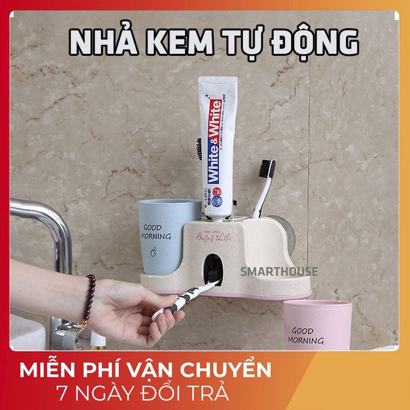 Bộ nhả kem đánh răng tự động 2 cốc - Dụng cụ lấy kem đánh răng siêu tiện dụng đồ dùng nhà tắm, nhà vệ sinh tiện ích