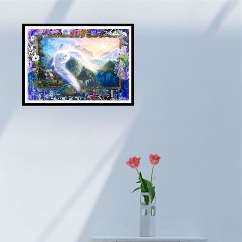 Tranh Thêu Chữ Thập Đính Đá Kim Cương 5D DIY Hình Vẽ Cú Mèo