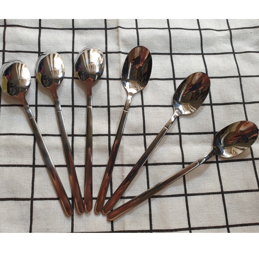 Bộ 6c Thìa Súp Inox 304 Dáng Vuông, Đầu Thìa Tròn, Inox Sáng Bóng M02 KT 19x3 cm (ảnh thật)