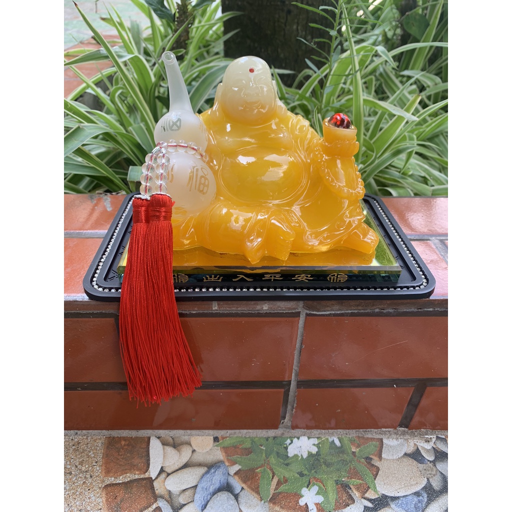 tượng phật di lặc cầm quả hồ lô - tượng phật ngọc trang trí taplo,bàn làm việc