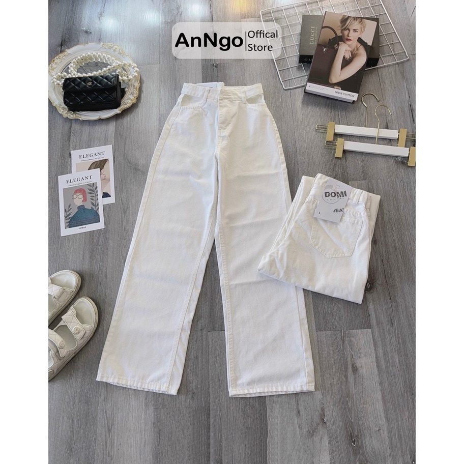 Quần jean baggy nữ trơn ống rộng thiết kế lưng quần cách điệu sexy, chất jean denim không co giãn bền đẹp AnNgo - AT217