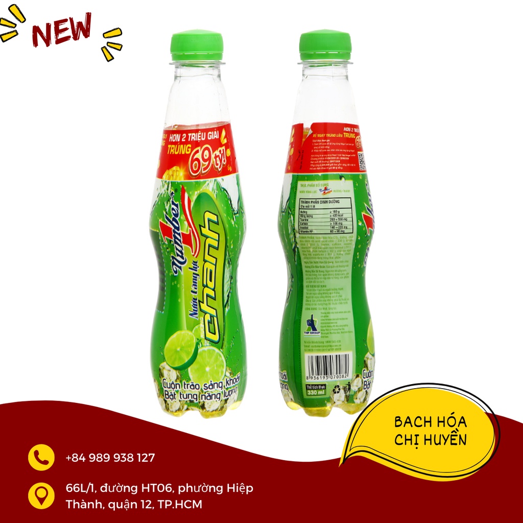 Thùng 24 chai nước tăng lực Number1 vị chanh 330ml