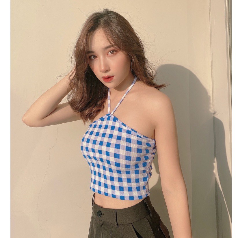 Áo Croptop Nữ Cổ Yếm Cột Dây Hoa Nhí FreesizeThun Gân La Rosie Boutique LA11