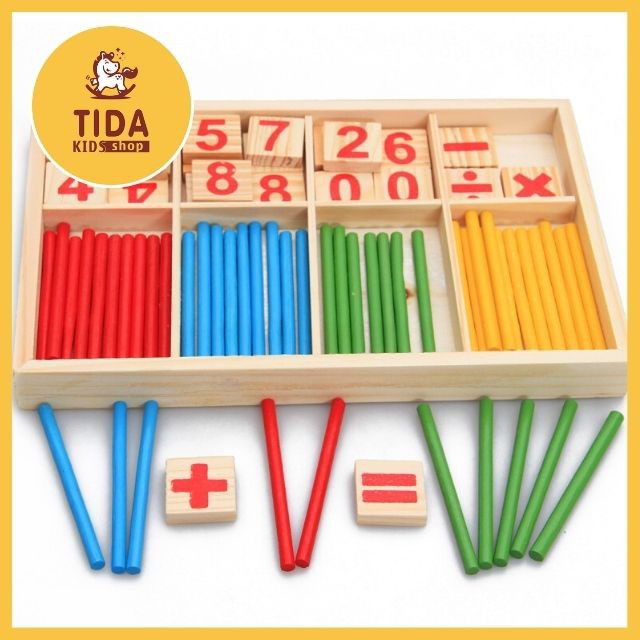 Đồ Chơi Toán Học Gỗ Gồm Số, Phép Tính Và Que Tính 4 Màu Giá Tốt - Đồ Chơi Gỗ TiDa Kids Shop