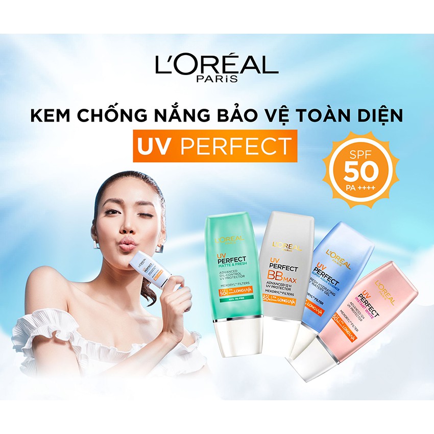 Kem Chống Nắng L'Oréal Kiềm Dầu Thoáng Mịn Da UV Perfect Matte &amp; Fresh SPF 50+/PA++++ 15ml