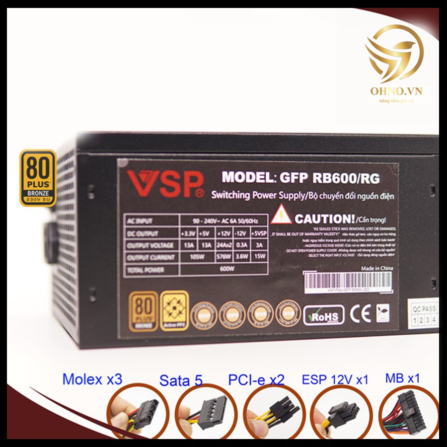 Bộ Nguồn Máy Tính Vision RB600-RGB 600W (4+4pin, 2x 6+2pin) Nguồn Máy Tính PC Công Suất Thực Chính Hãng - OHNO Việt Nam | BigBuy360 - bigbuy360.vn