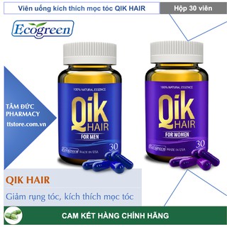 QIK HAIR for Men / for Women [Hộp 30 viên] - Mua 2 Chai 30 viên tích điểm tặng 1 chai 15 viên [ECO GREEN]