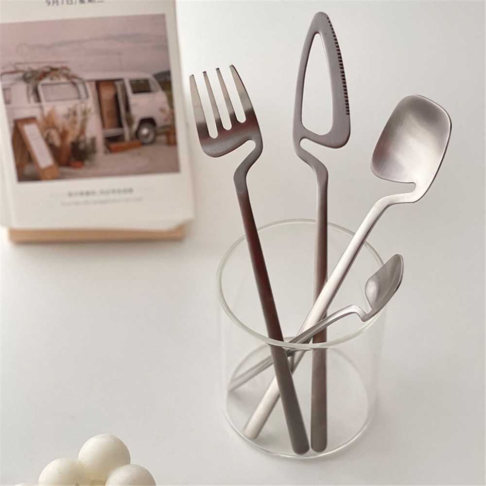 Cod Qipin Muỗng / Nĩa Inox Ăn Trái Cây / Bánh Ngọt Viền Cong Đơn Giản Ins Cho Nhà Bếp / Văn Phòng