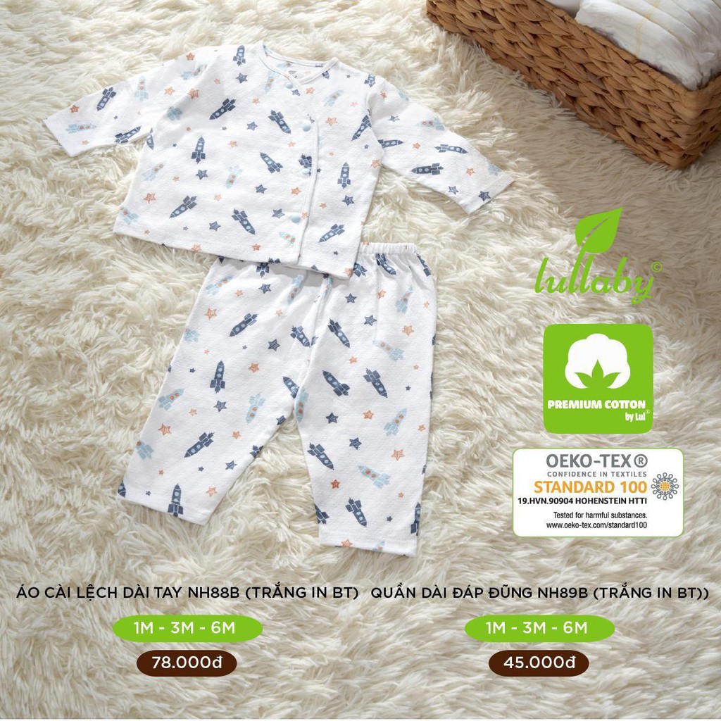 Bộ quần áo dài tay cài chéo cotton lullaby bé trai bé gái NH88B