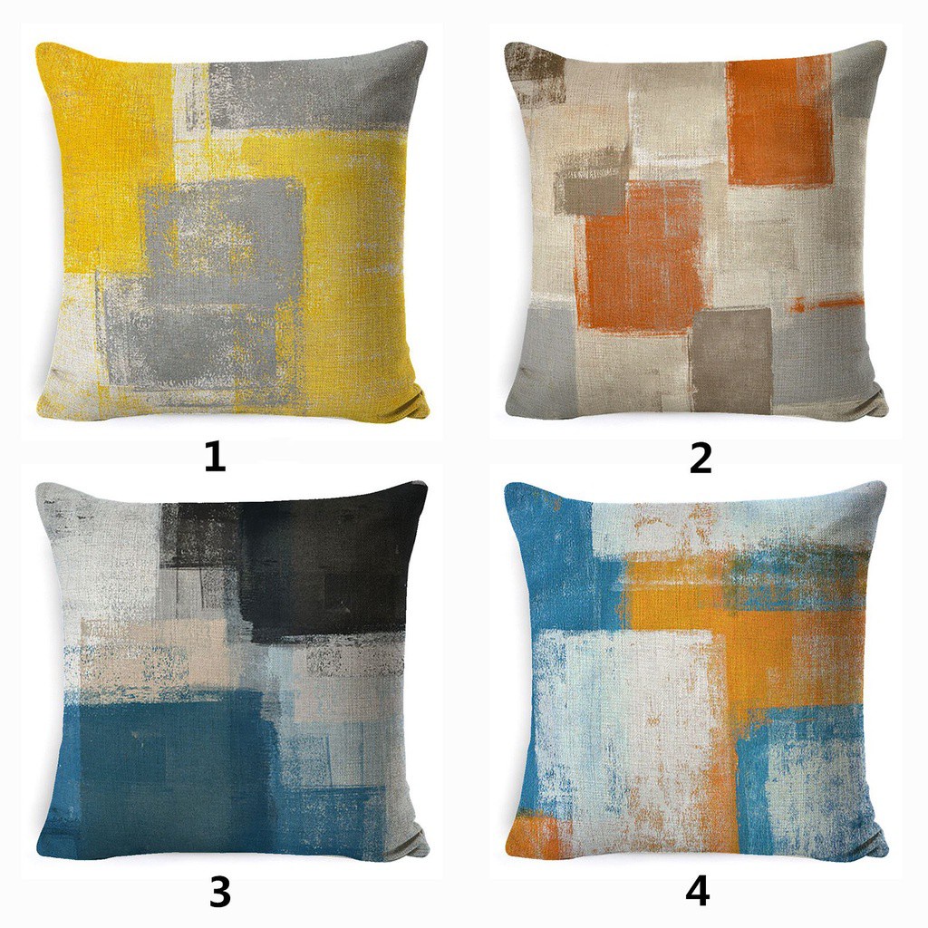 ❤LANSEL❤ 18x18inch Fashion Throw Pillow Cases Linen Abstract Paint Art Pillow Covers Farmhouse Style Home Decor Orange Gray Brown Modern Sofa Cushion