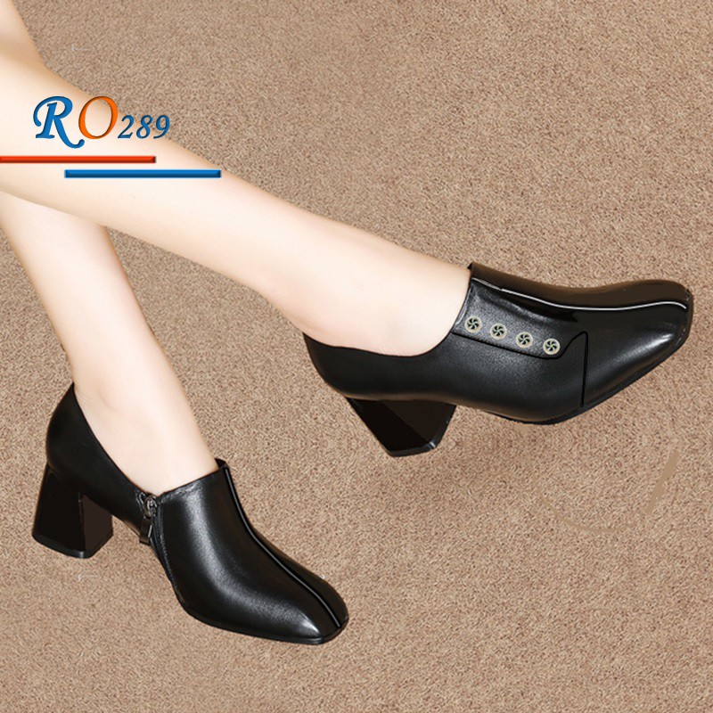 [Freeship] Giày boot nữ cổ thấp 5cm hàng hiệu rosata hai màu đen kem ro289