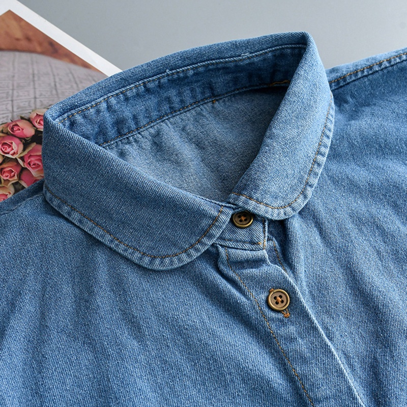 Cổ Áo Giả Denim Tròn Màu Sắc Retro Dành Cho Nữ