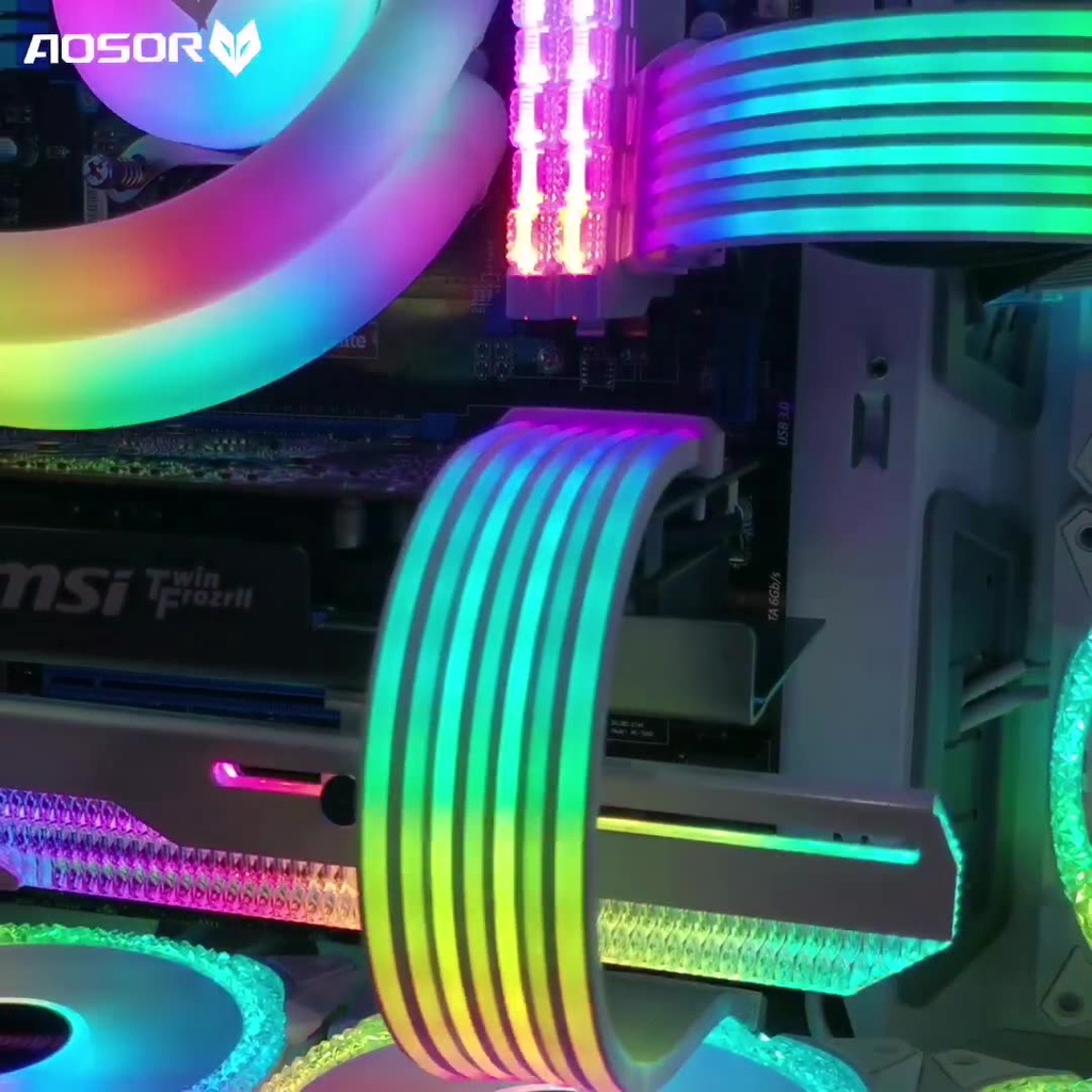 Cover Dây Nguồn Coolmoon Aosor AL200 / AL300 ARGB Neon - Trang Trí Dây Nguồn 24 Pin Mainboard Và VGA