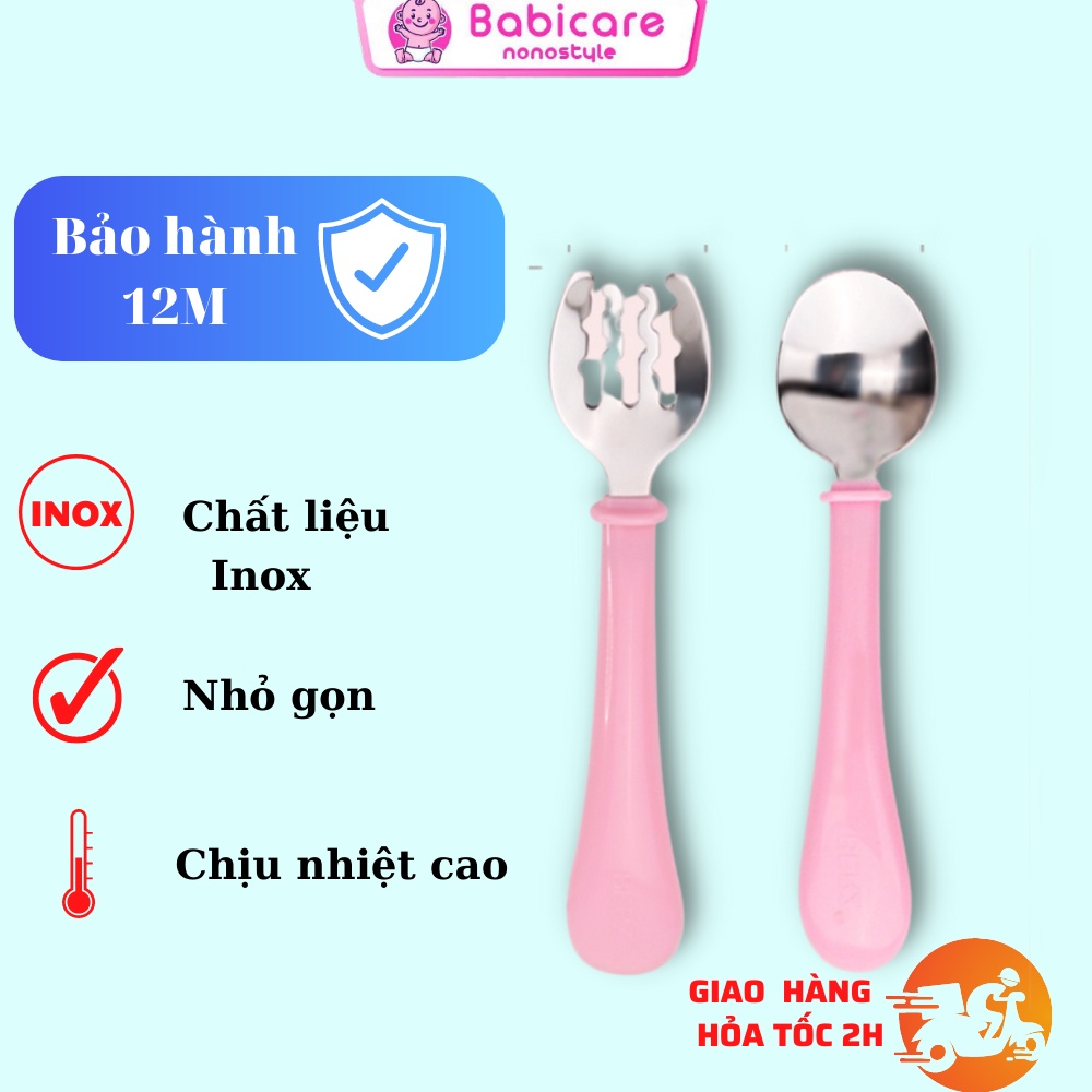 Bộ thìa dĩa BERZ cho bé bằng thép không gỉ 304 cao cấp, chất liệu Silicone an toàn y tế, chịu nhiệt cao