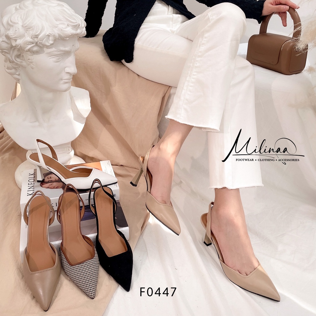 GIÀY CAO GÓT SLINGBACK NỮ GÓT NHỌN 5P BÍT MŨI NHỌN TRƠN F0447