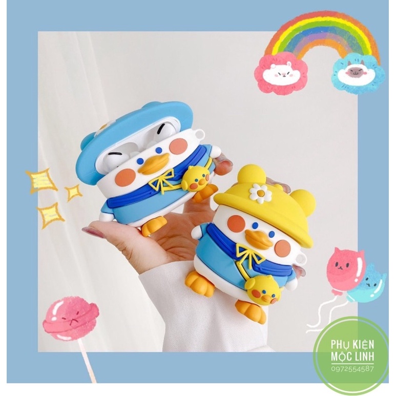 ☘️Tặng kèm dây đeo☘️ Case Airpod Pro | Pro 2 2022 ...Vỏ bao bọc Vịt mũ xanh Cover đựng tai nghe không dây airpods silico