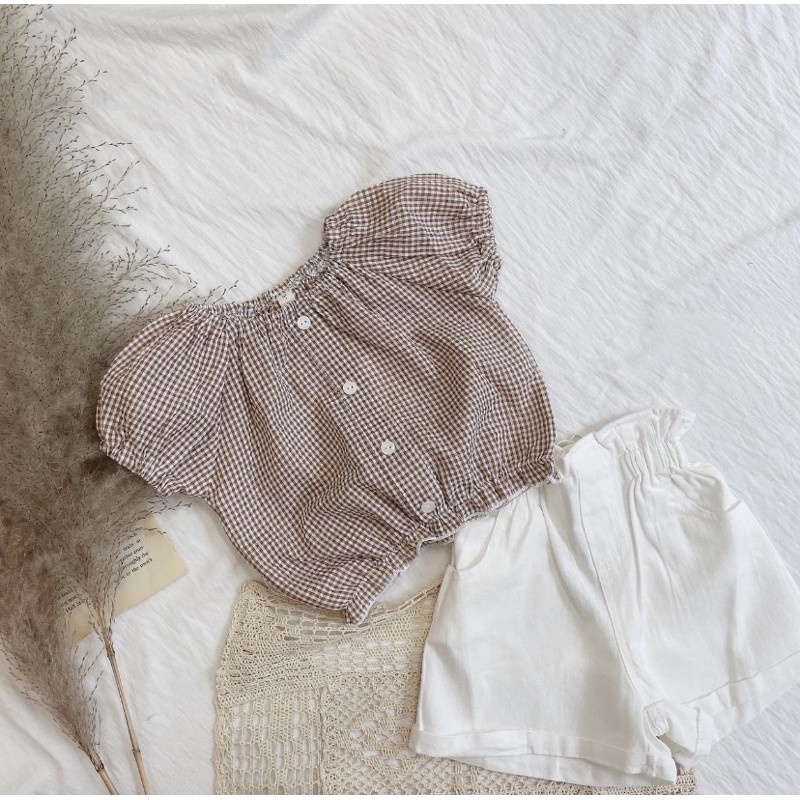 Set bộ áo kẻ thô quần linen Hàn Quốc - Hàng nhập khẩu