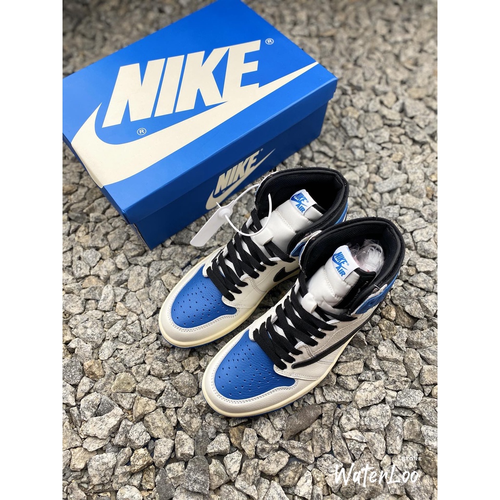 Giày Thể Thao Sneakers Air Jordan 1 High Travis Scott Fragment Cổ Cao Màu Xanh đen  Waterloo Store