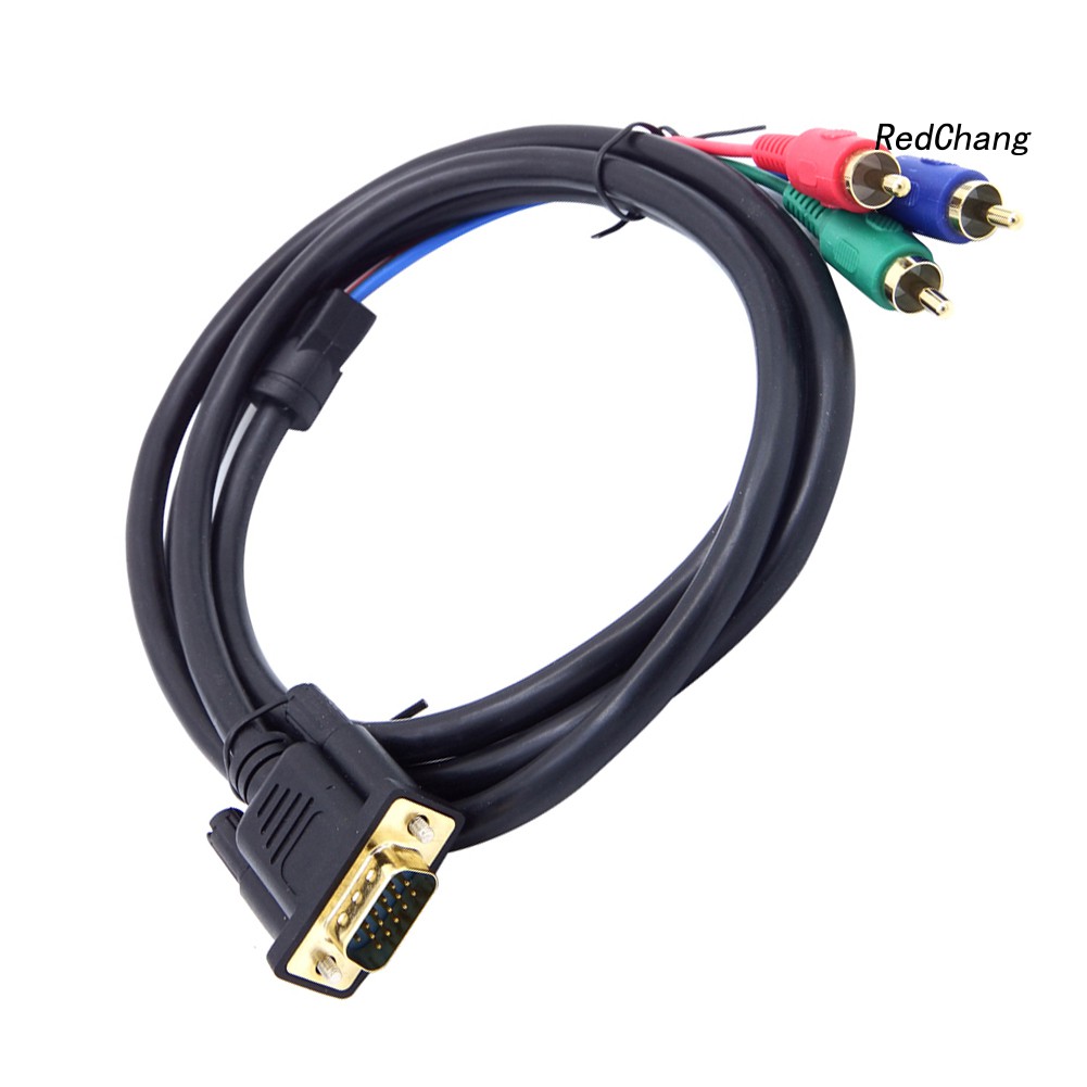 -SPQ- DOONJIEY 1.5m VGA to TV 3 RCA Component AV Audio Adapter Cable for PC Laptop