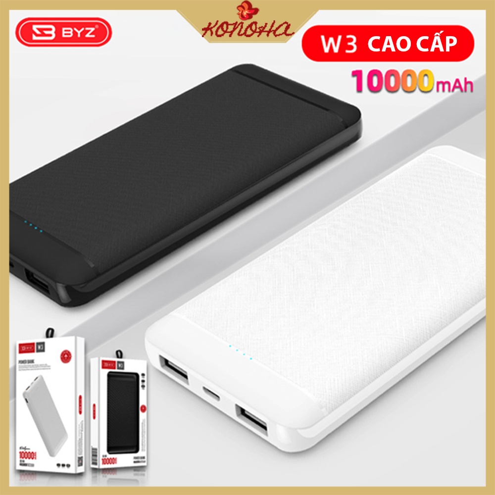 Sạc dự phòng BYZ W3 10.000mah 3 cổng kết nối 2USB và 1 type C [ Bảo Hành 12 Tháng]-KONOHA