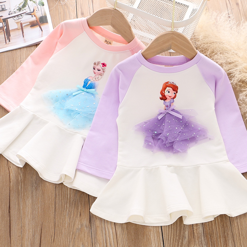 Đầm dài tay họa tiết chấm bi độc đáo cho bé gái