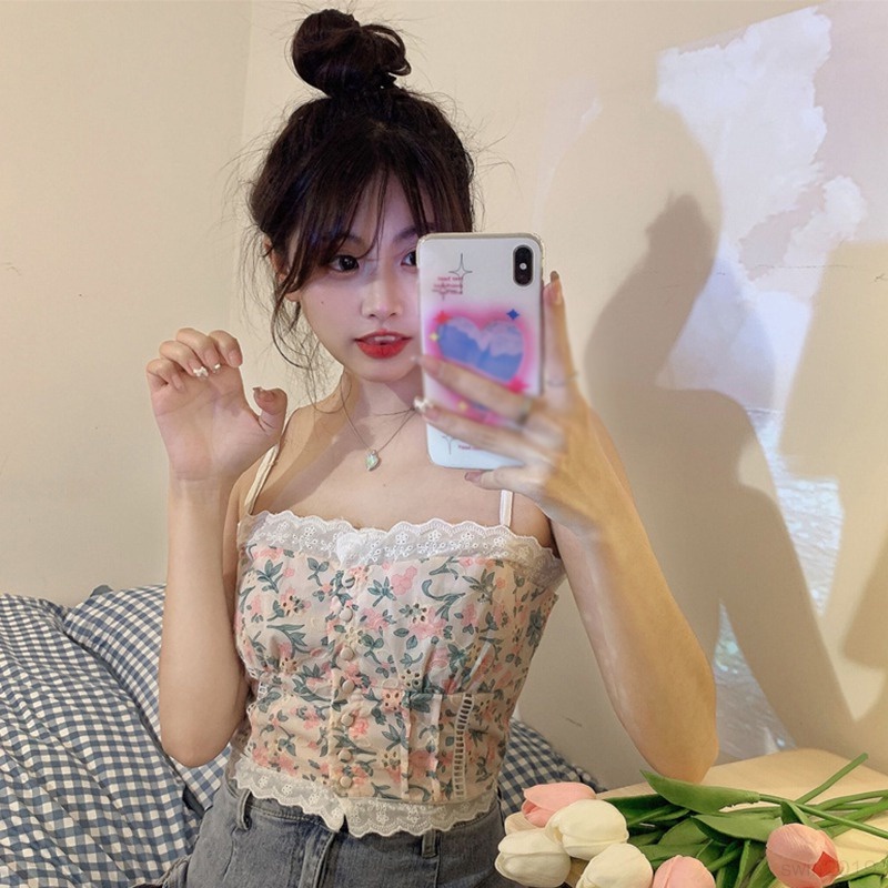 Áo Tank Top Hai Dây Phối Ren Thời Trang Quyến Rũ Cho Nữ