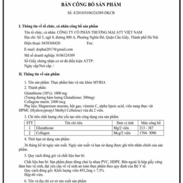 [GIÁ GỐC] Viên uống trắng da Myria Glutathione-chính hãng-nhập khẩu pháp