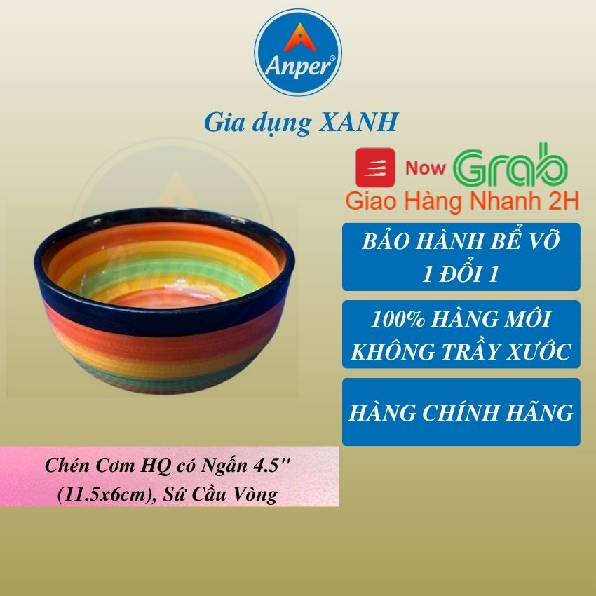 Combo 6 chén ăn cơm 3 bát ăn cơm sứ ngấn 11.5 Cm sứ cầu vồng Anper  hiện đại an toàn sang trọng