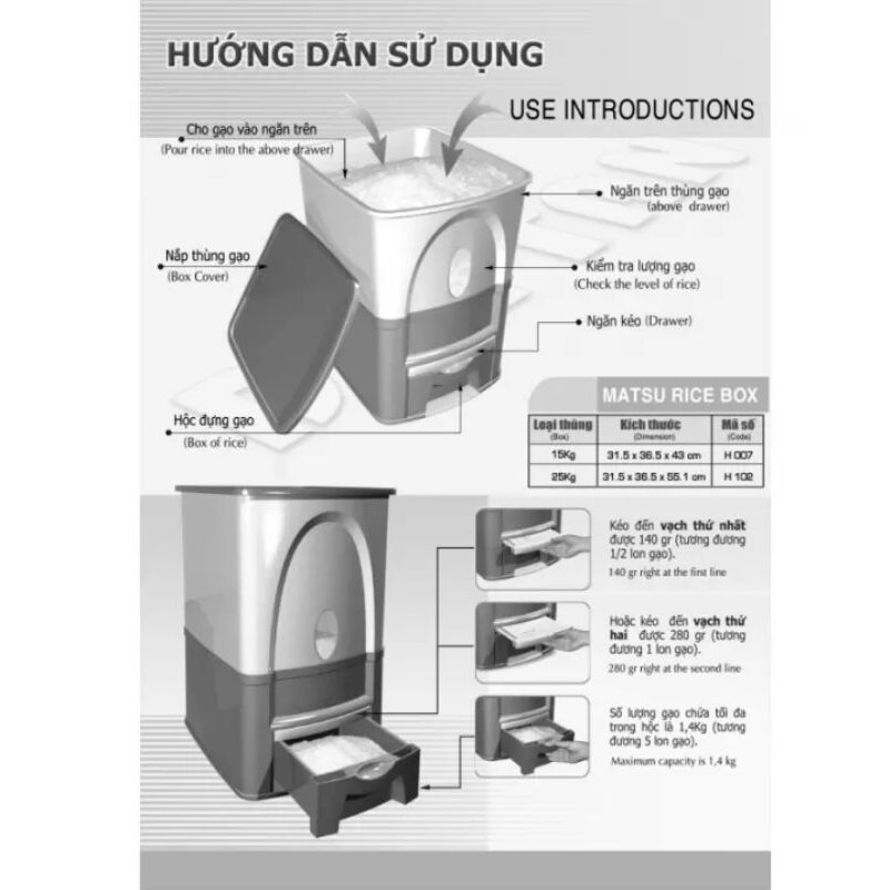 THÙNG ĐỰNG GẠO THÔNG MINH 15KG