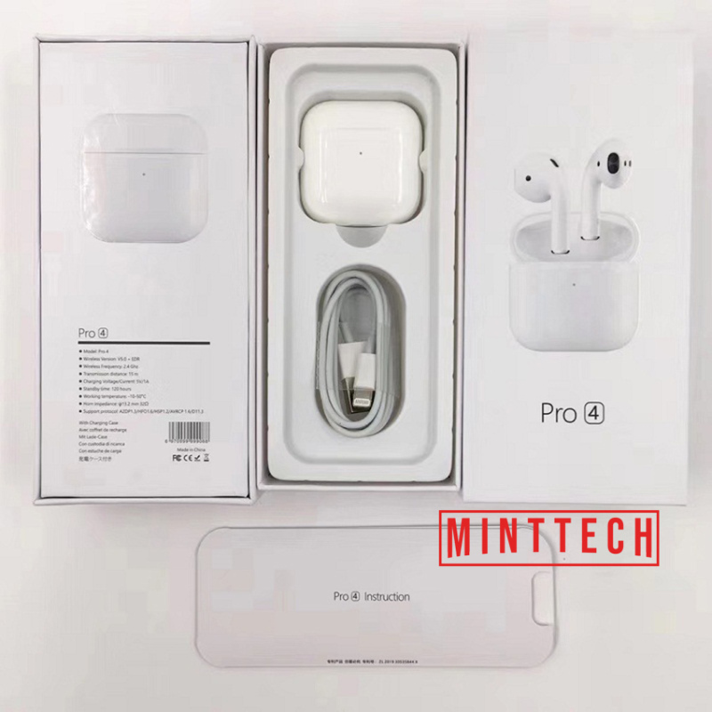 【COD】[SaleXả hàng] Tai nghe bluetooth không dây PRO4 MintTech, Bluetooth 5.0 âm thanh cực tốt Đàm thoại sắc nét, nhét tai thời trang cho iphone, android samsung, oppo, xiaomi, sony, vsmart tai nghe nhet tai âm thanh HD bass mạnh, pin trâu, pro 4 2020