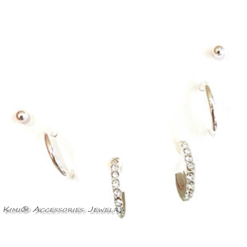 Khuyên Tai Bộ Khuyên Tai Ngọc Trai Set Khuyên Tai Tròn Màu Bạc Không Gây Dị Ứng Thời Trang Cho Nữ