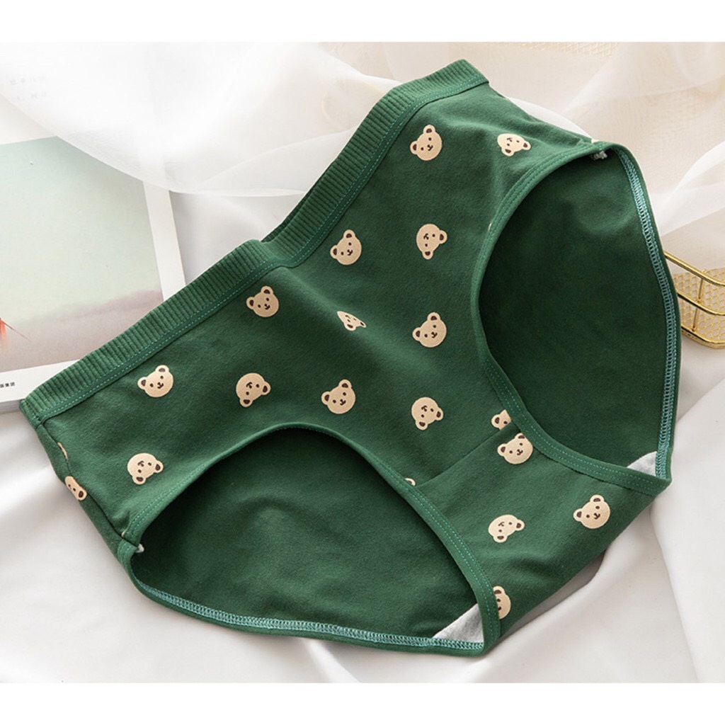 Quần Lót Gấu Xanh Lá Cây Họa Tiết Gấu Siêu Cute Chất Liệu Cotton Thoáng Mát Dành Cho Bạn Nữ