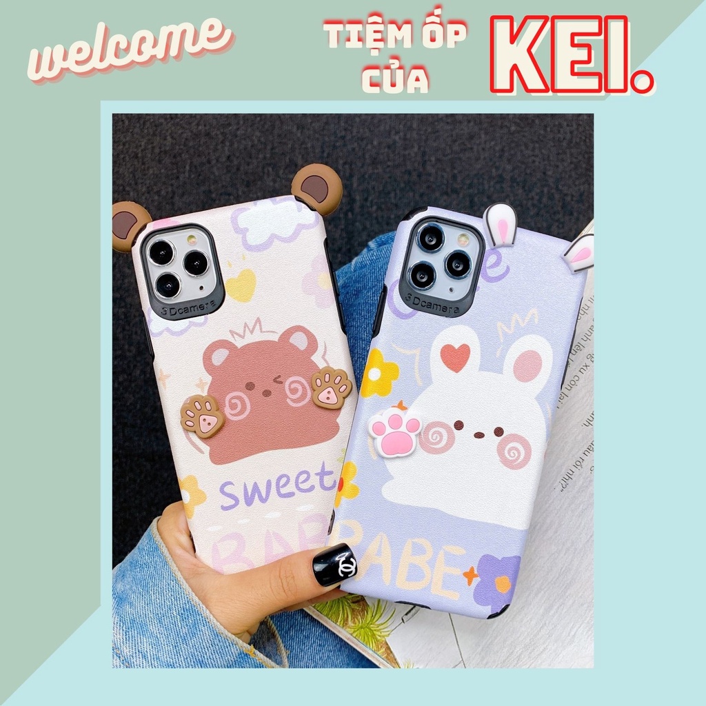 Ốp lưng da đôi Gấu thỏ cute cực dành cho nhiều dòng máy của iphone/samsung/oppo/realme/vivo/xiaomi/13promax