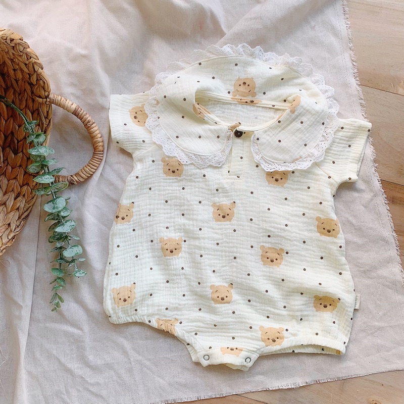 Body cổ bèo phối ren chất xô muslin hoạ tiết  xinh cho bé(hàng may thủ công -hình thật shop tự chụp )