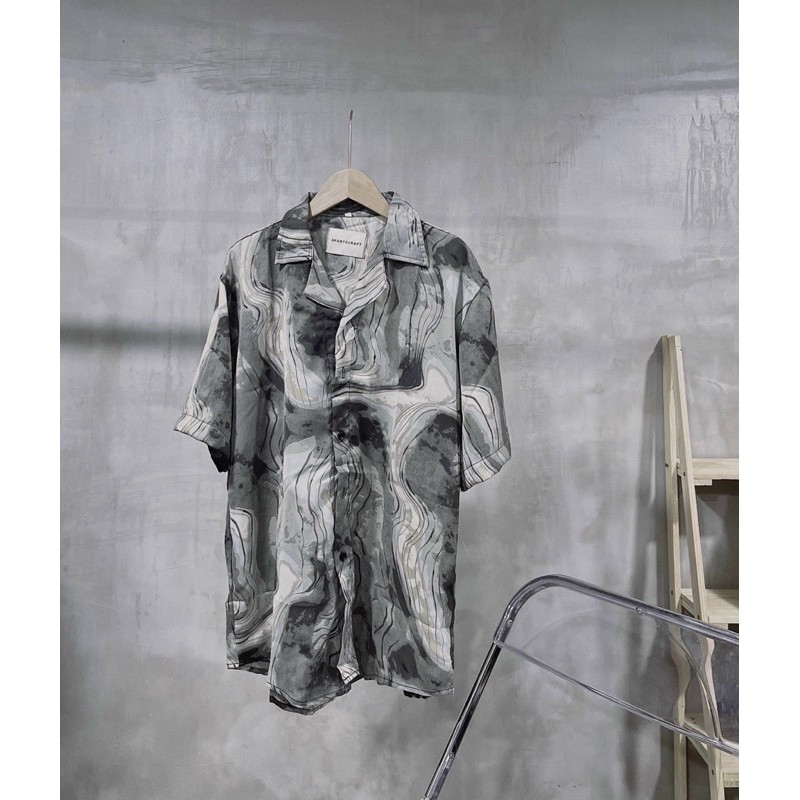 ÁO SƠMI LỤA HỌA TIẾT CỔ VEST FORM UNISEX (hình chụp thật) | BigBuy360 - bigbuy360.vn