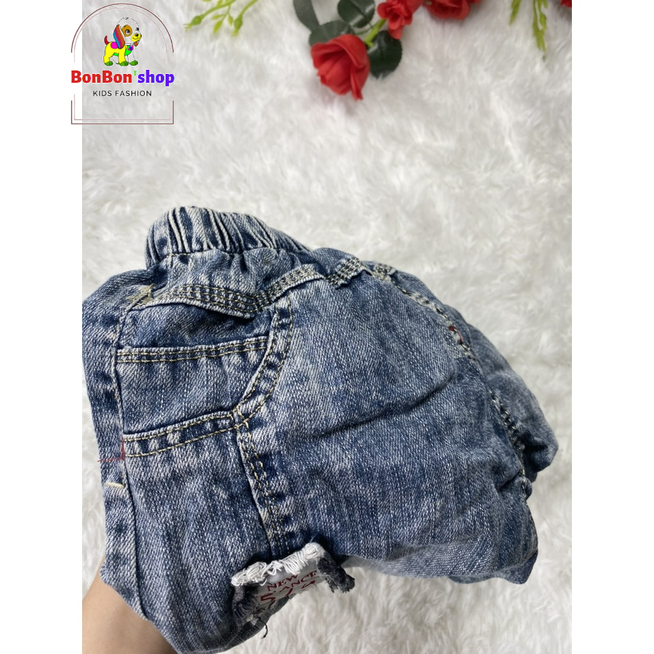 QT09, Quần đùi cho bé trai 3 tuổi, Quần đùi jean vải mềm Màu Xám cho bé size 10-25kg