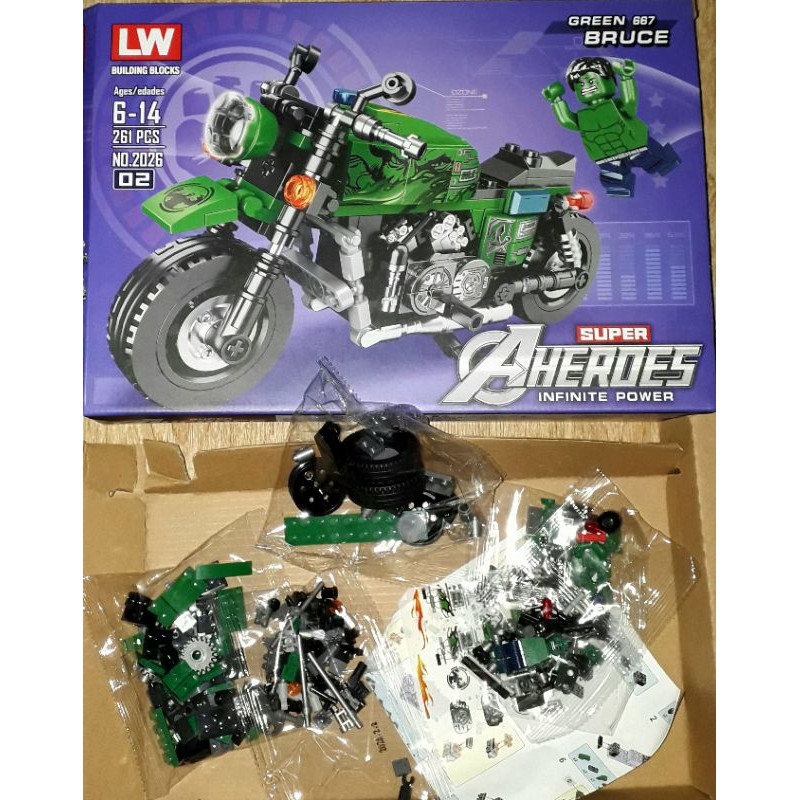 Lắp ráp 1 hộp Xe đua cực đẹp Lego-Xe môtô Bruce Green 887 hoặc FSTS 9209 có 260 chi tiết bằng nhựa rất đẹp