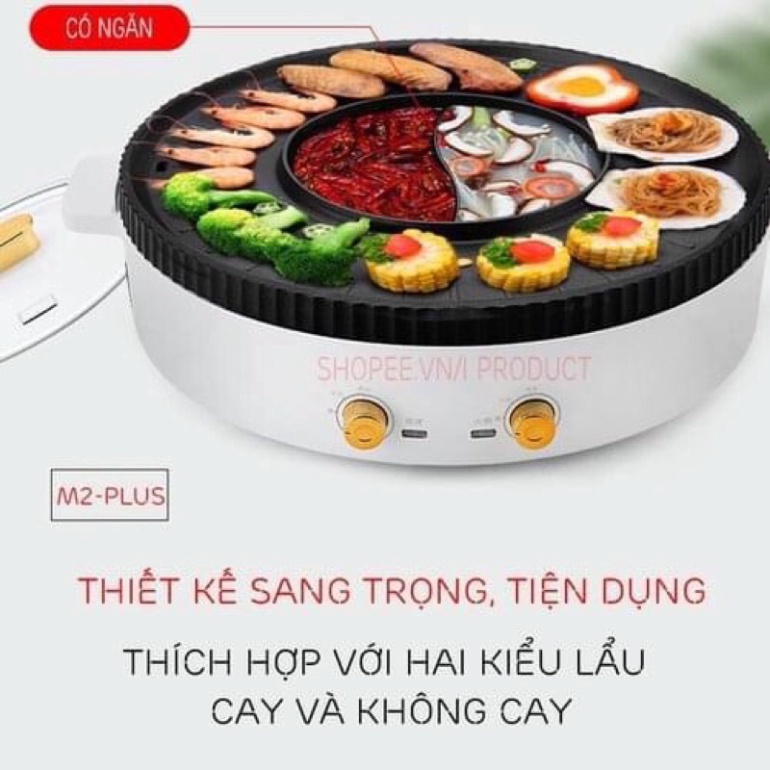 BẾP LẨU NƯỚNG KHÔNG KHÓI 2TRONG 1 NINE SHIELD KB 518 CÓ 2 MÂM NHIỆT ĐỘC LẬP