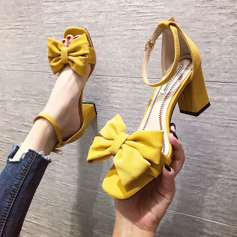 Xăng đan Cao Gót Đế Vừa Phối Khóa Gài Đính Nơ Thời Trang 2020 Cho Nữ